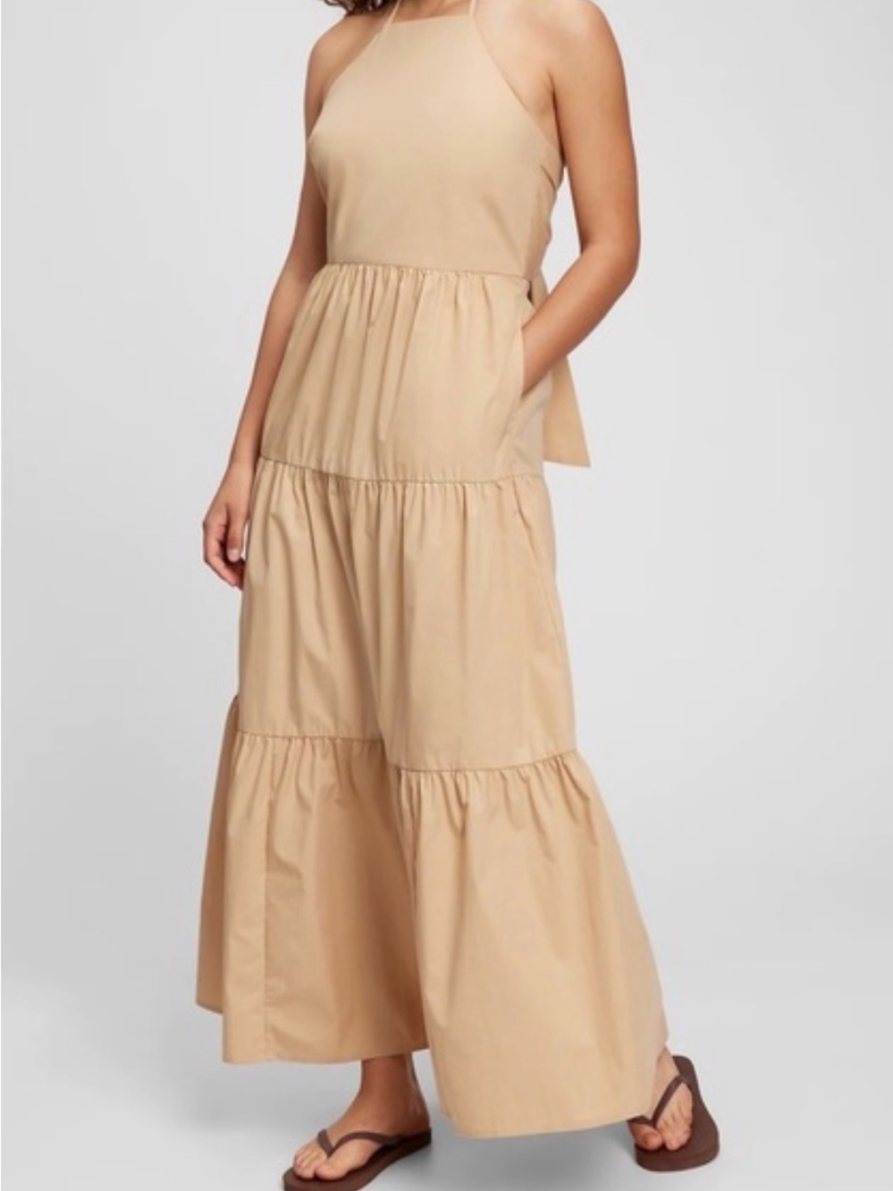 GAP Neutral Beige Tiered Halter Dress